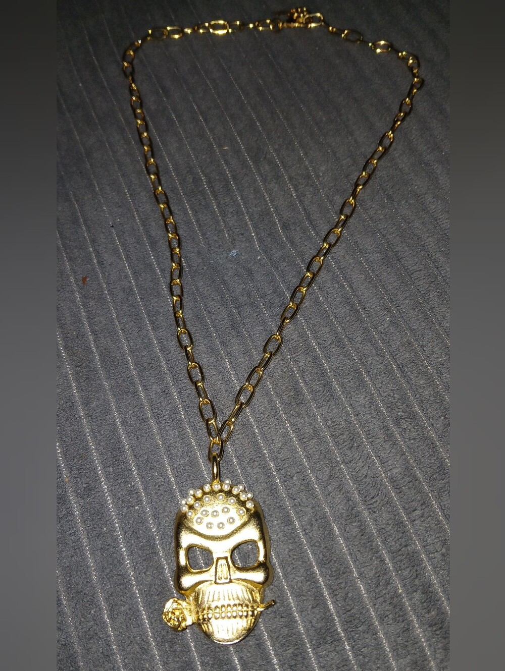 Rachel Leigh Gold Skull Pendant Necklace with Pearl Accents - Women Jewelry